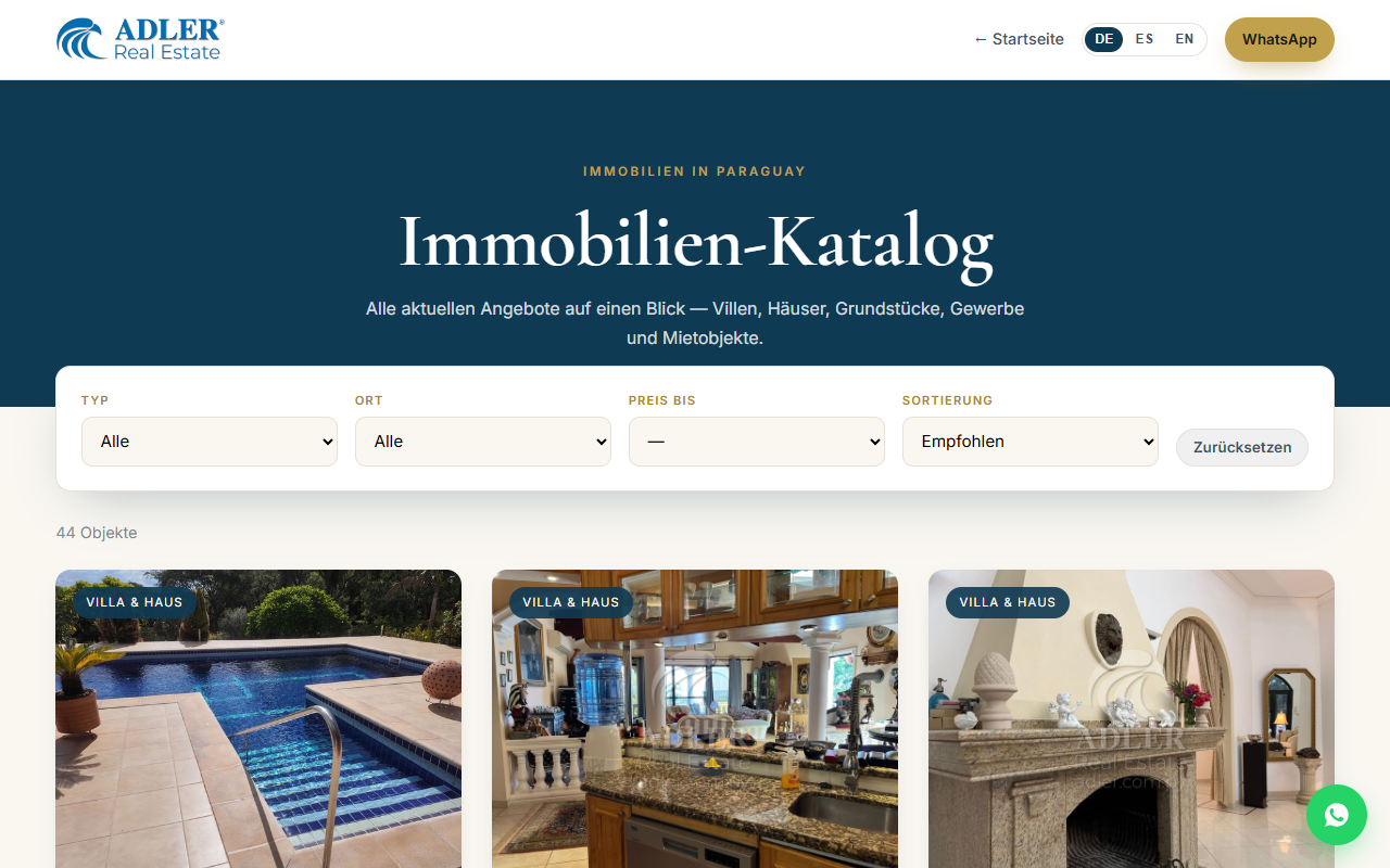 ADLER Immobilien-Katalog mit Filtern